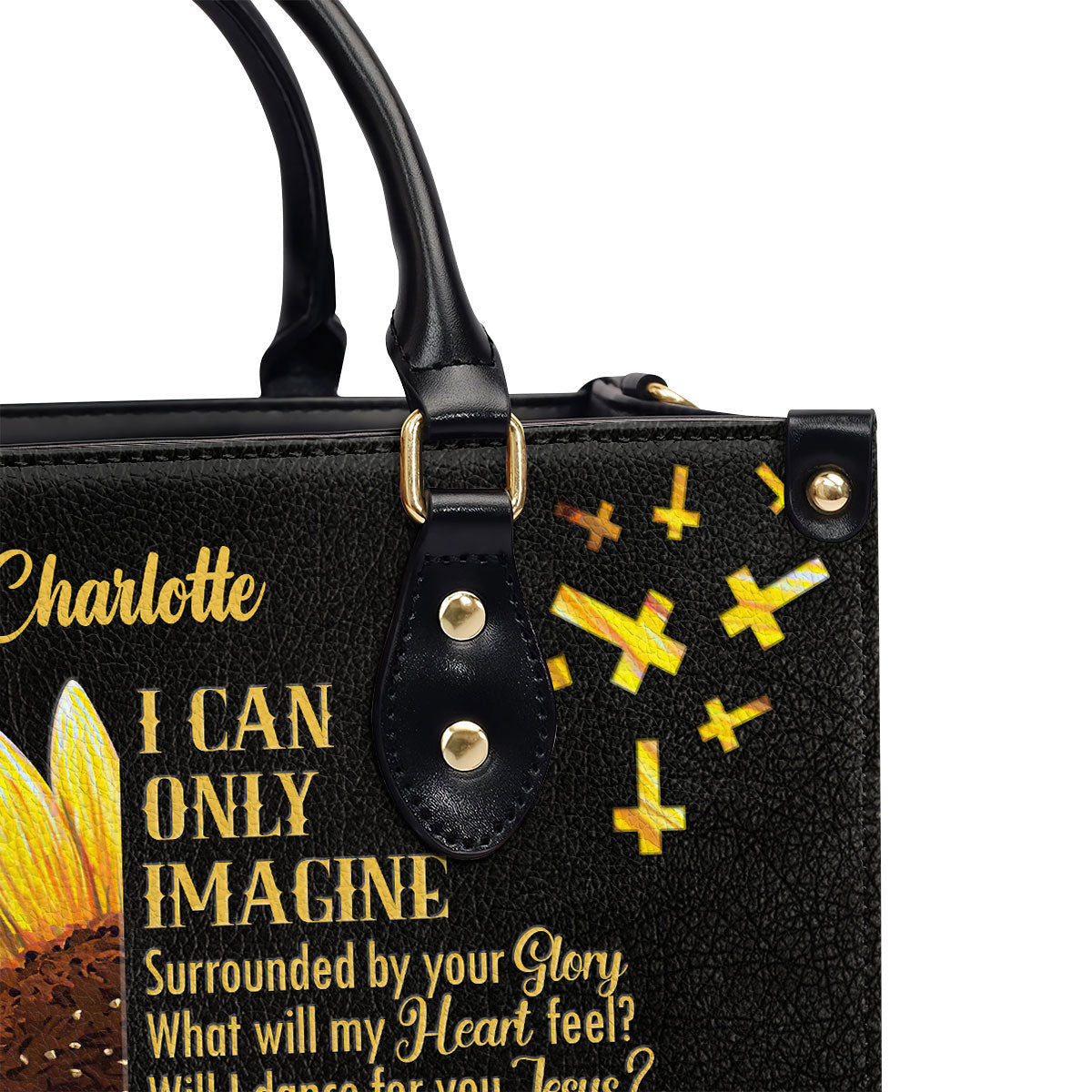 Jesuspirit | I Can Only Imagine | Sunflower And Cross | Personalized Leather Handbag With Handle HN153