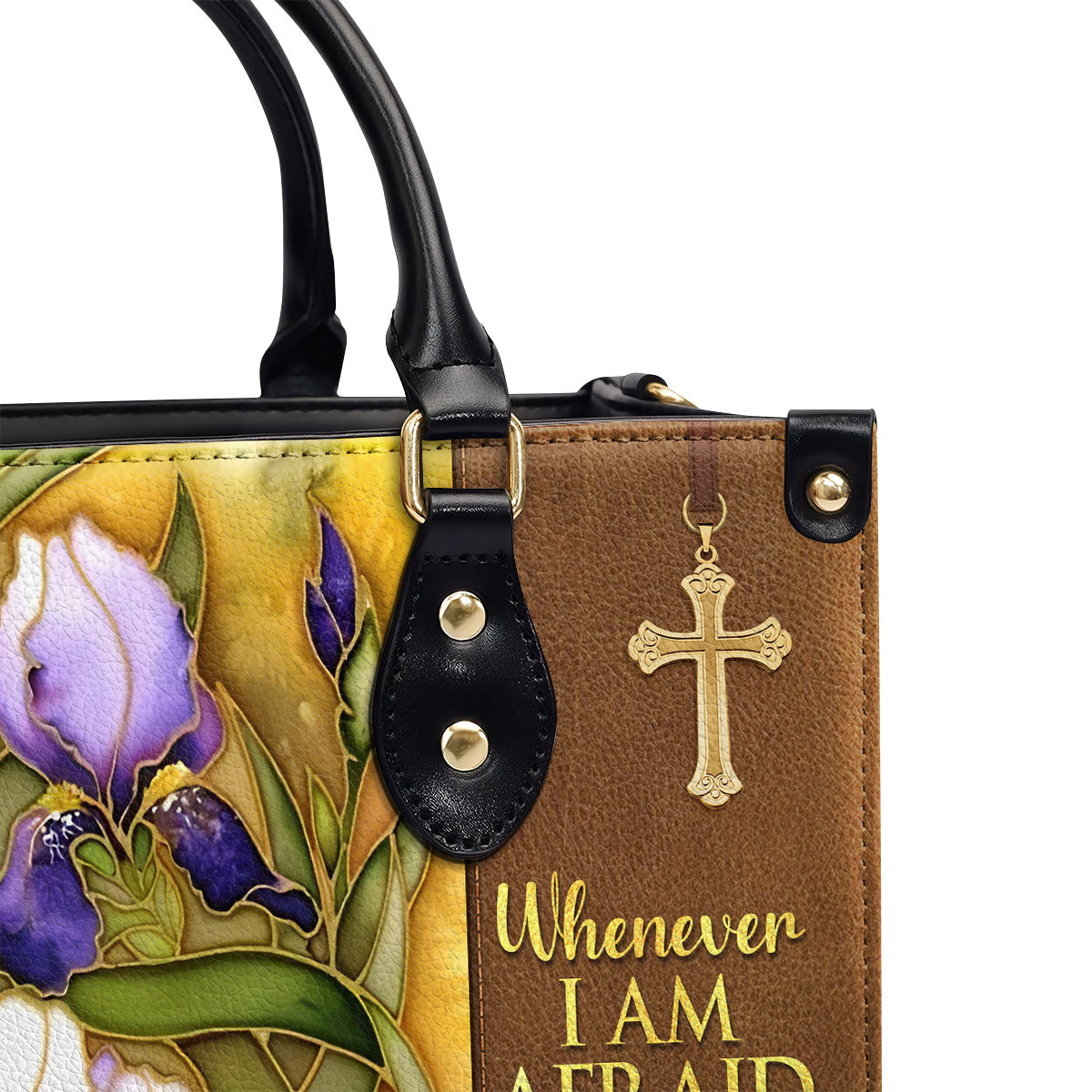 Jesuspirit | Flower And Cross | Whenever I Am Afraid, I Trust In You | Psalm 56:3 | Personalized Leather Handbag LHBH602