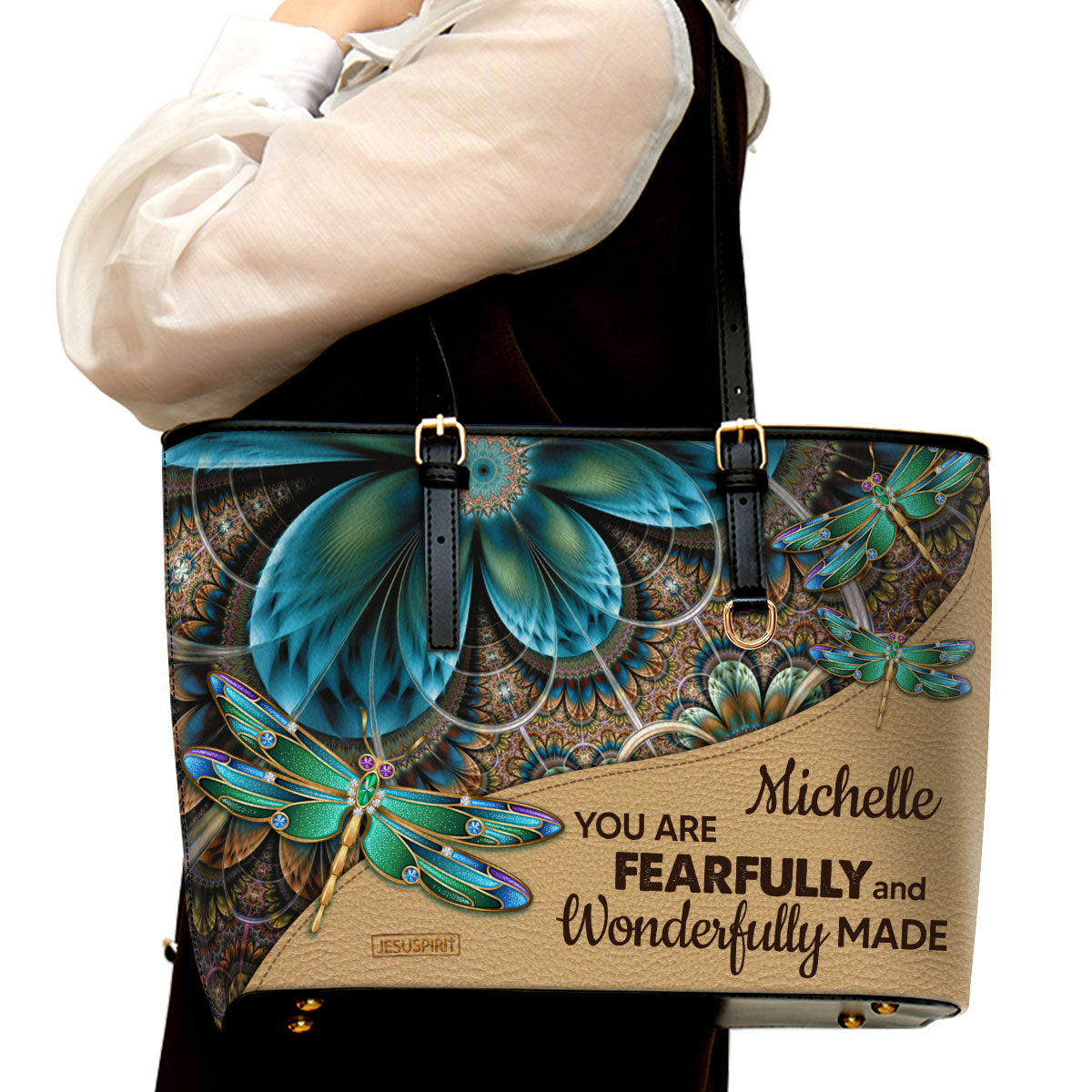 Beautiful Personalized Large Leather Tote Bag - You Are Fearfully And Wonderfully Made NUH271