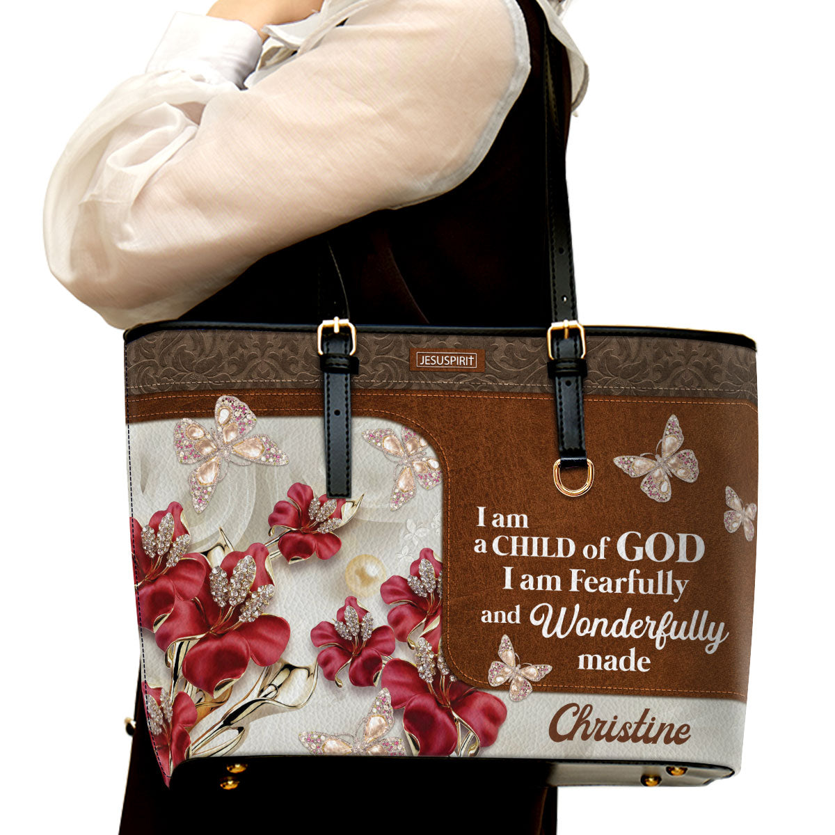 I Am Fearfully And Wonderfully Made - Personalized Large Leather Tote Bag NUH303