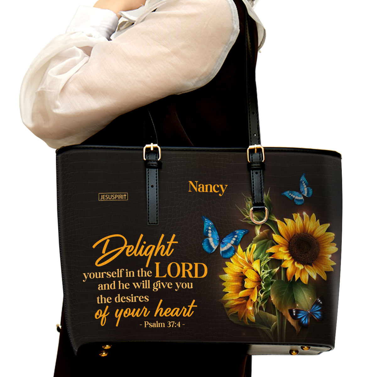 Delight Yourself In The Lord - Special Personalized Large Leather Tote Bag NUH437