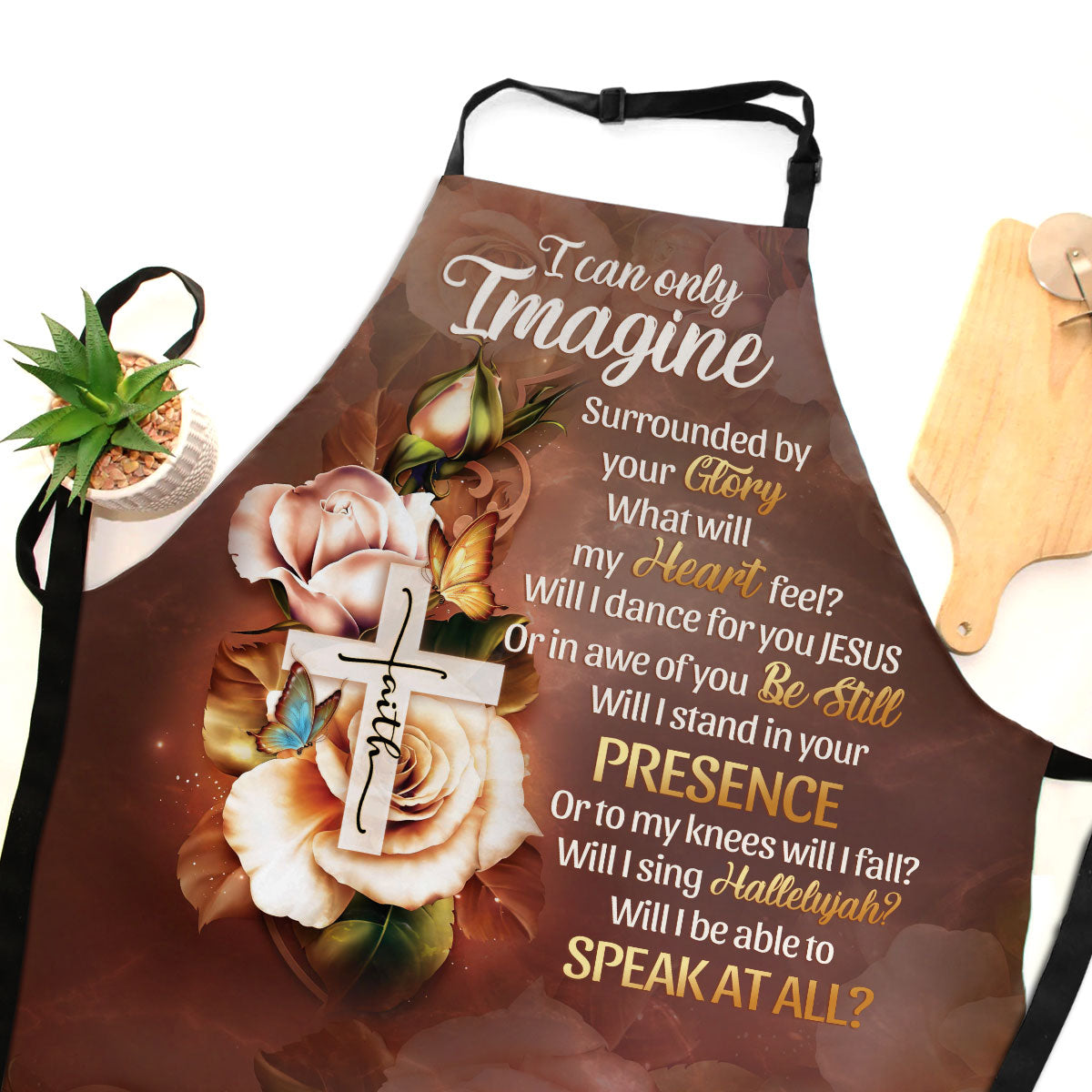 Jesuspirit | Faith Cross And Roses | I Can Only Imagine | Unique Gift For Christians | Apron With Tie Back Closure HN122