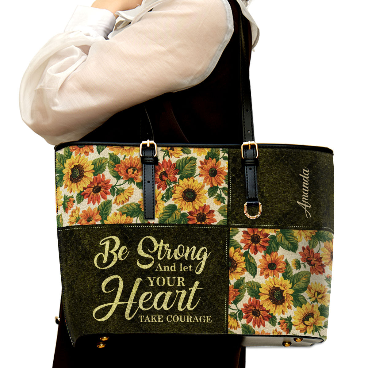 Jesuspirit | Psalm 31:24 | Personalized Large Leather Tote Bag | Be Strong And Let Your Heart Take Courage | Religious Gift For Her LLTBHN805