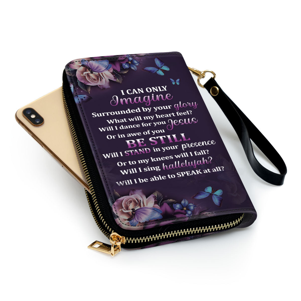 Jesuspirit | Meaningful Gifts For Christian Women | Personalized Purple Zippered Leather Clutch Purse | I Can Only Imagine HH175H