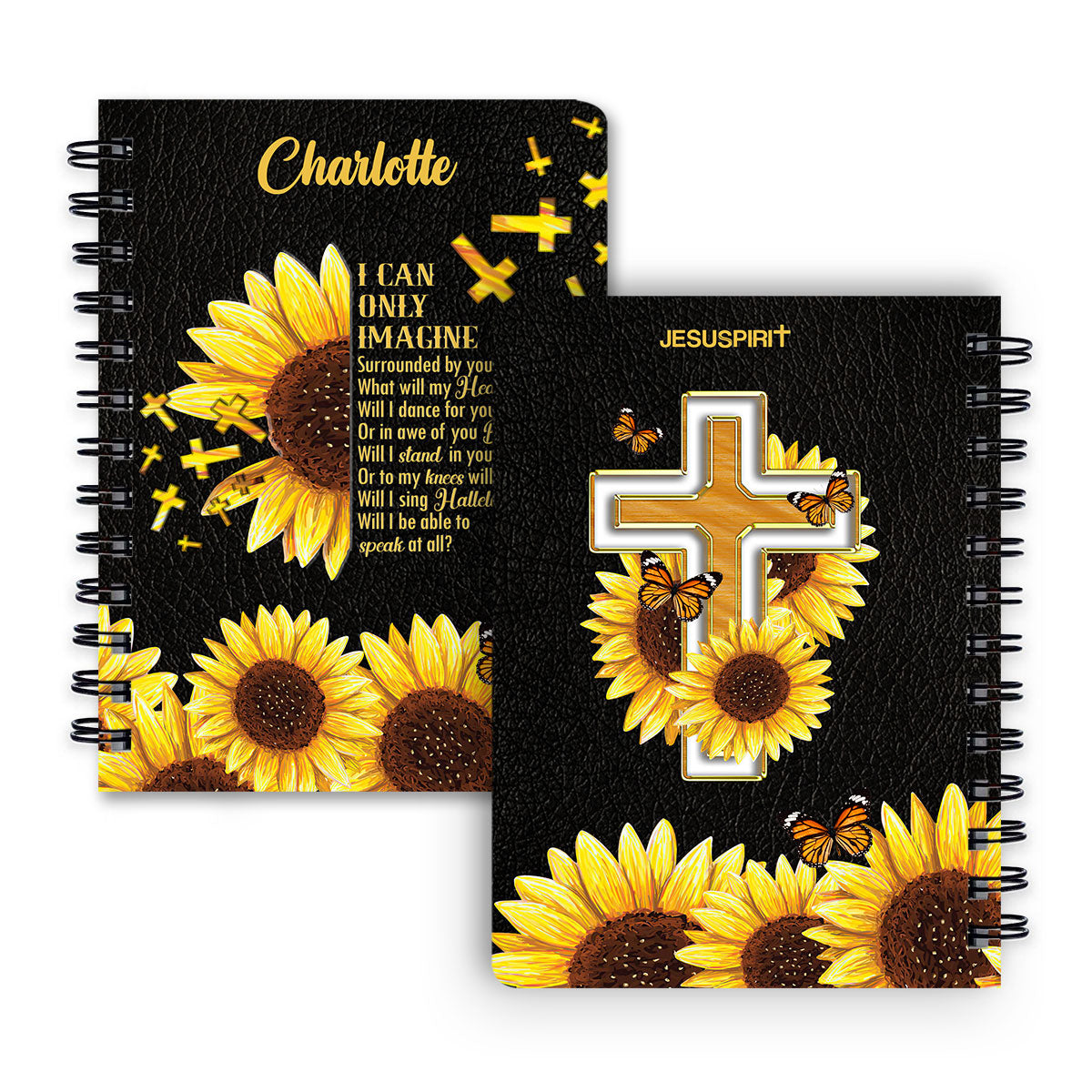 Jesuspirit Personalized Spiral Journal | I Can Only Imagine | Sunflower And Cross | Useful Gift For Church Members SJHN153