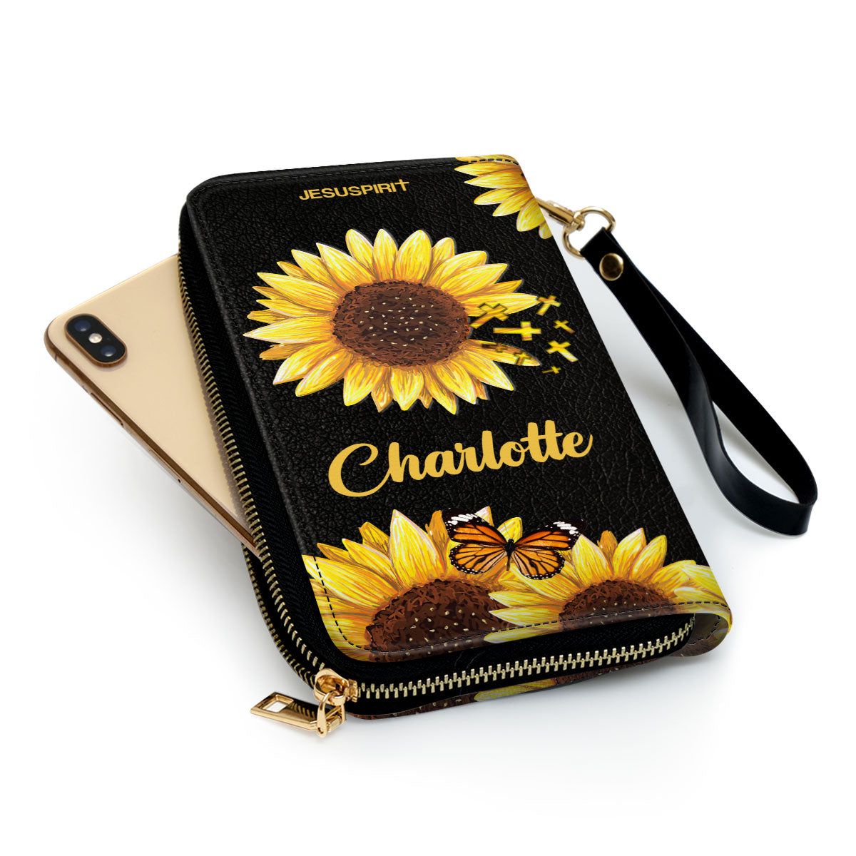Jesuspirit | Personalized Sunflower Leather Clutch Purse | Christian Gifts For Religious Women | I Can Only Imagine CPHN153B