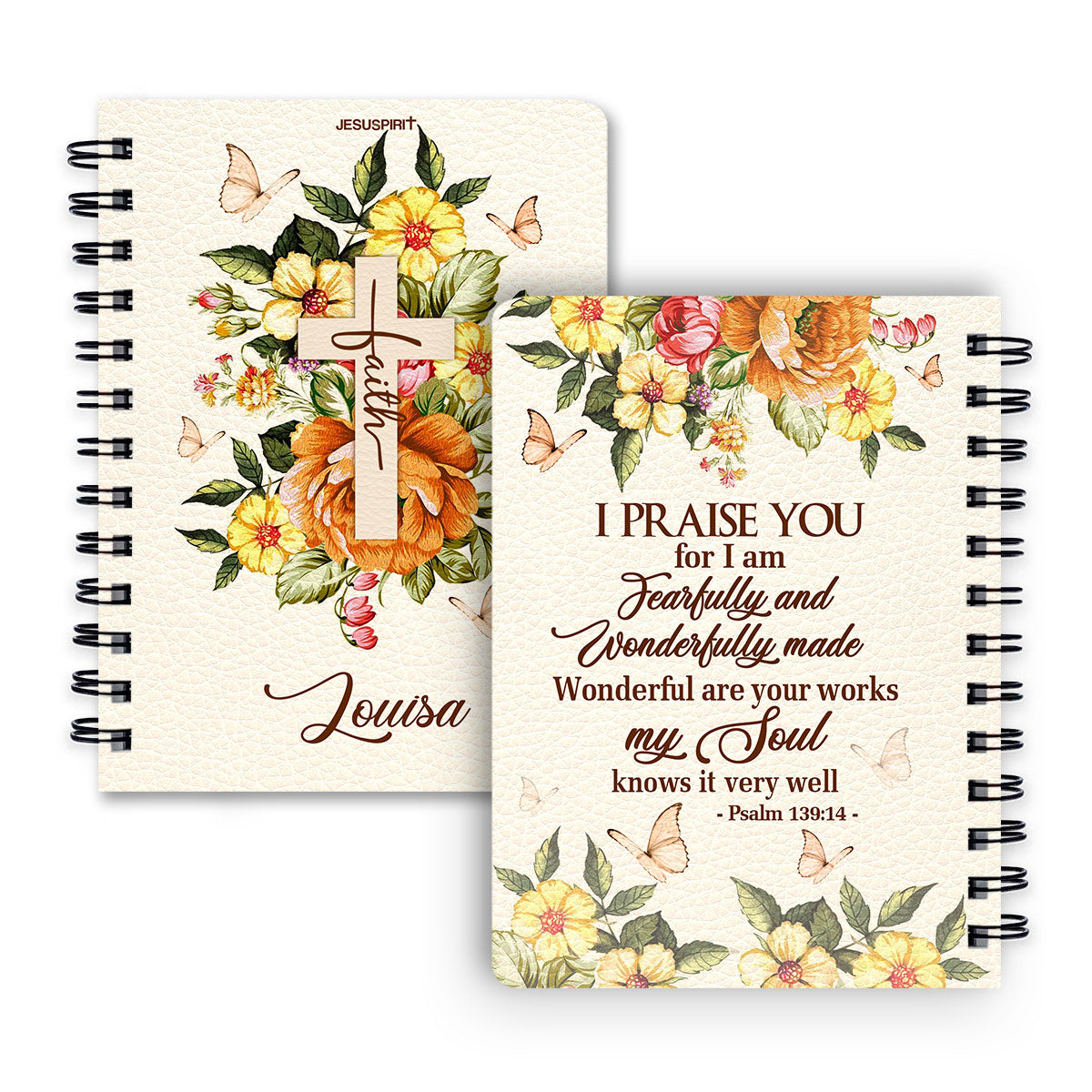 Jesuspirit Personalized Spiral Journal | Faith Gift From God For Christian People | Psalm 139:14 | I Am Fearfully And Wonderfully Made SJH733