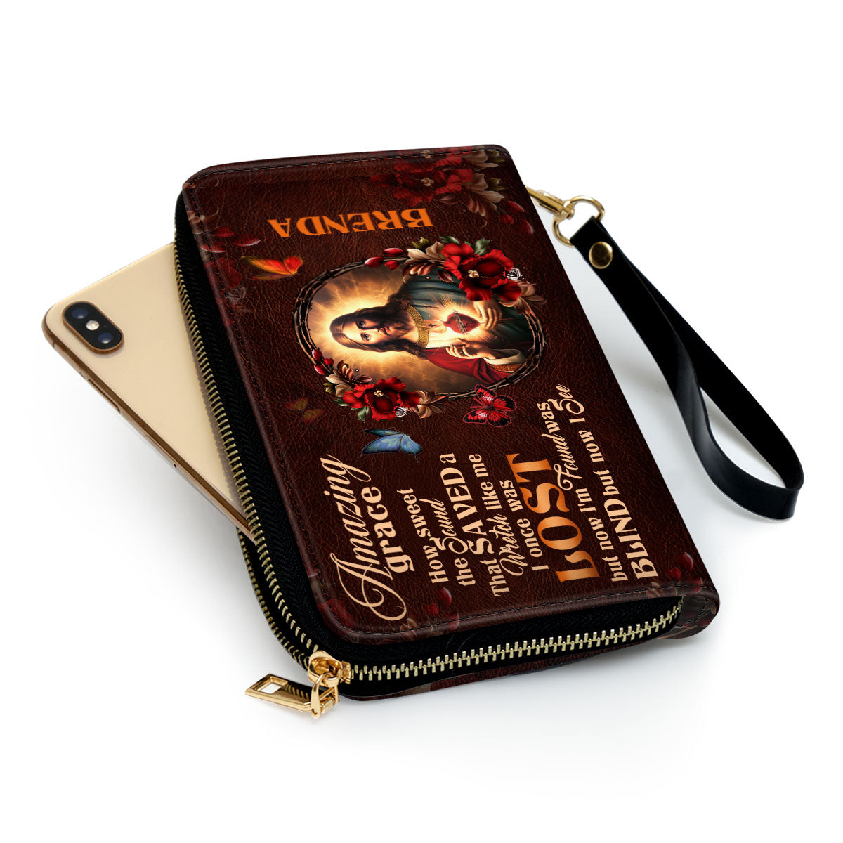 Jesuspirit | Butterfly And Flowers | Beautiful Personalized Leather Clutch Purse For Women |  Amazing Grace CPM740