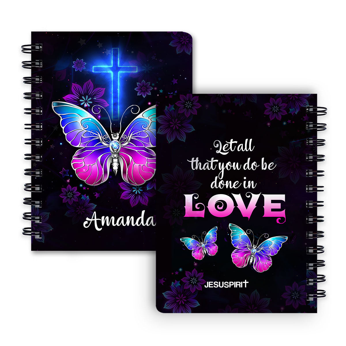 Jesuspirit | Cross And Butterfly | 1 Corinthians 16:14 | Let All That You Do Be Done In Love | Personalized Spiral Journal SJH707
