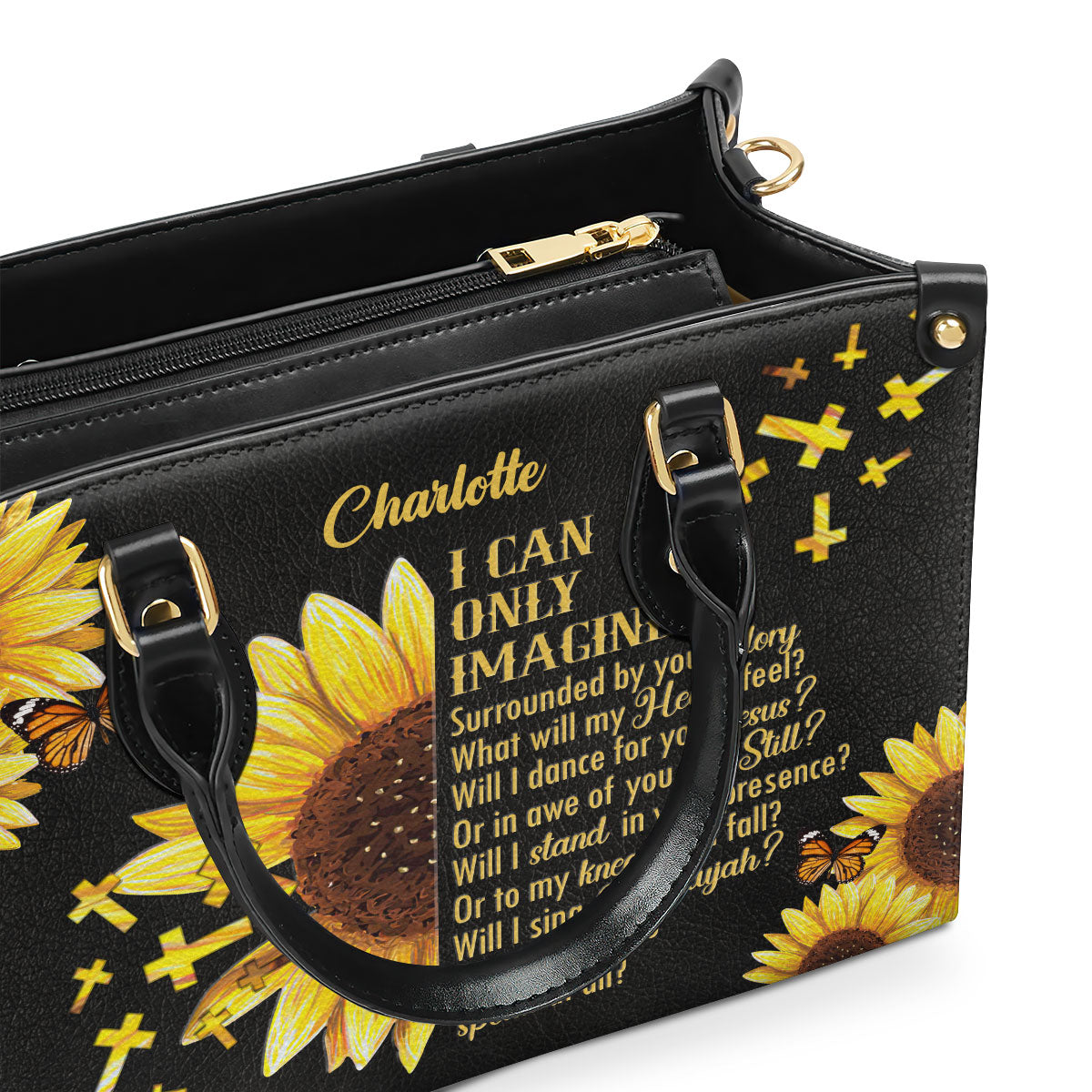 Jesuspirit | I Can Only Imagine | Sunflower And Cross | Personalized Leather Handbag With Handle HN153