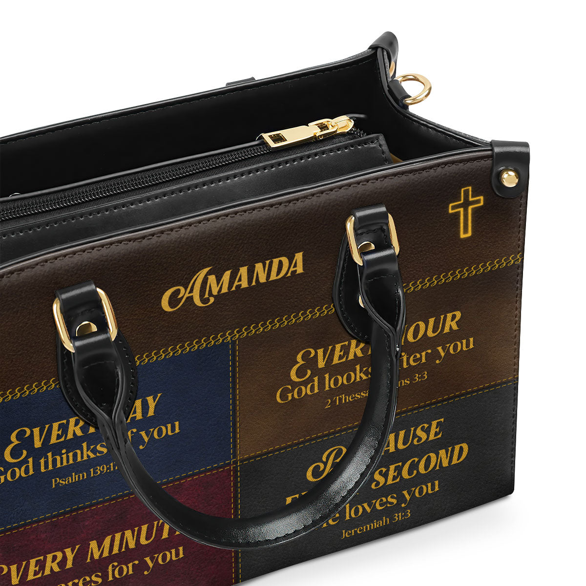 Jesuspirit | Personalized Leather Handbag With Handle | Everyday God Thinks Of You | Meaningful Spiritual Gifts For Christian Woman LHBHN655