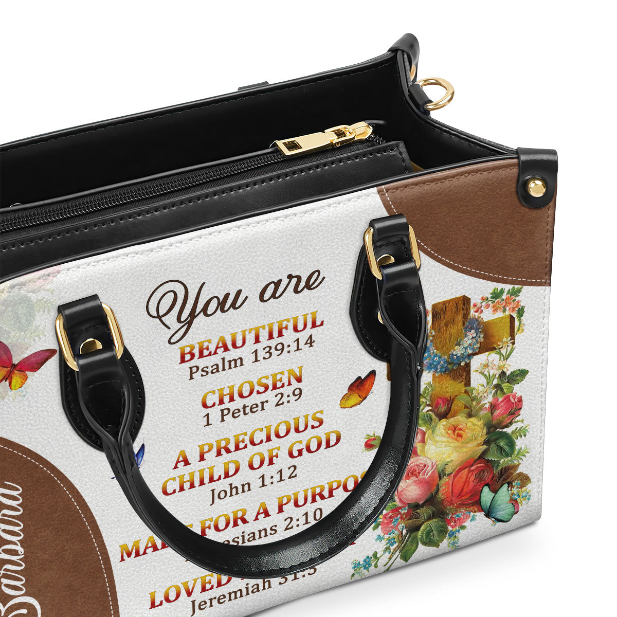 Jesuspirit | A Precious Child Of God | Unique Personalized Leather Handbag For Women | Roses And Cross LHBM705