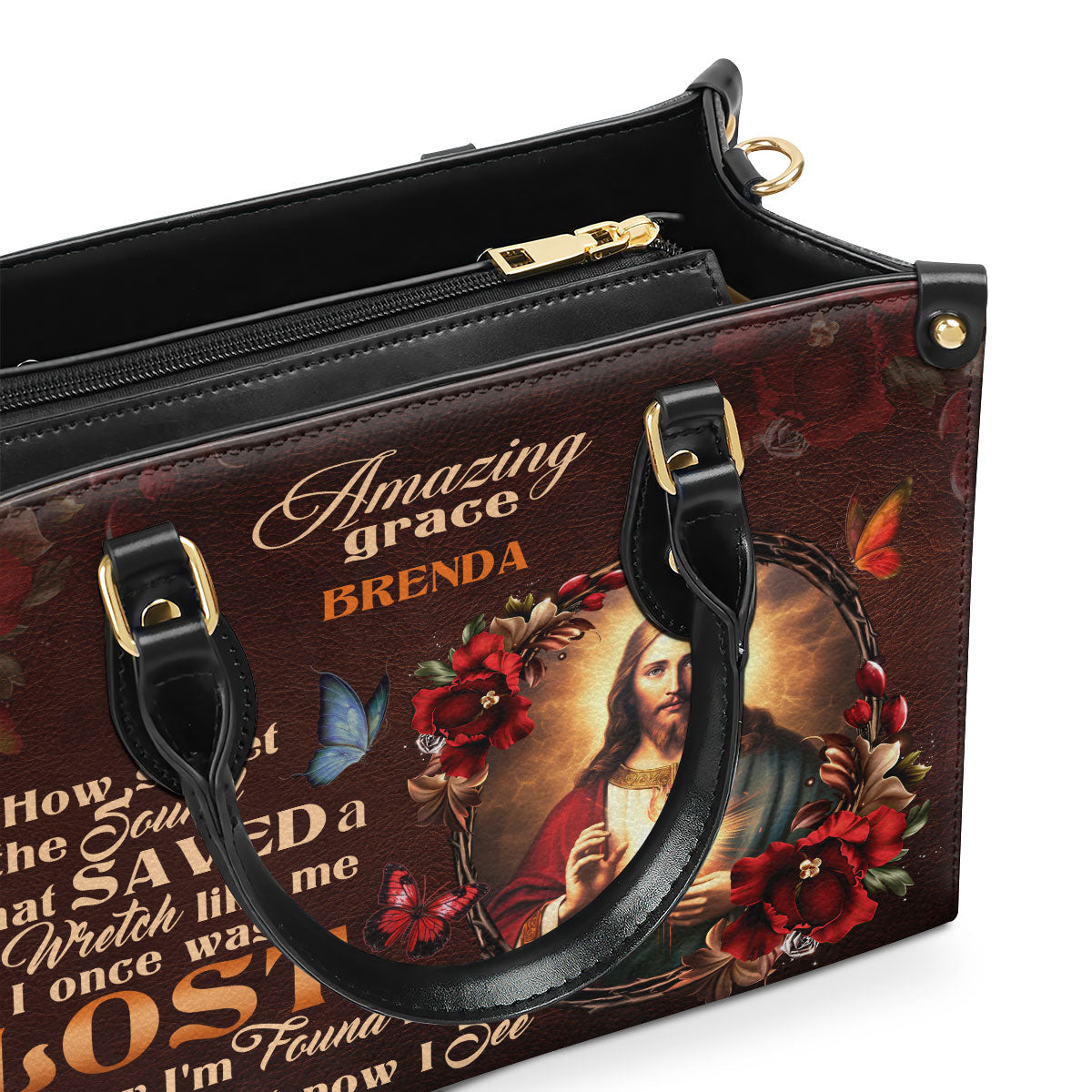 Jesuspirit | Personalized Leather Handbag With Zipper | Jesus Amazing Grace LHBM740