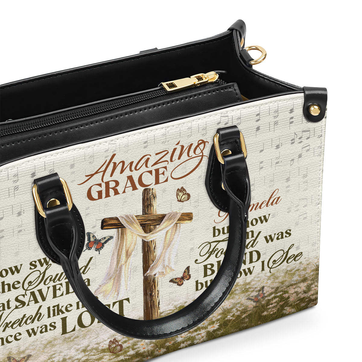Jesuspirit | Personalized Leather Handbag With Zipper | Amazing Grace LHBM739