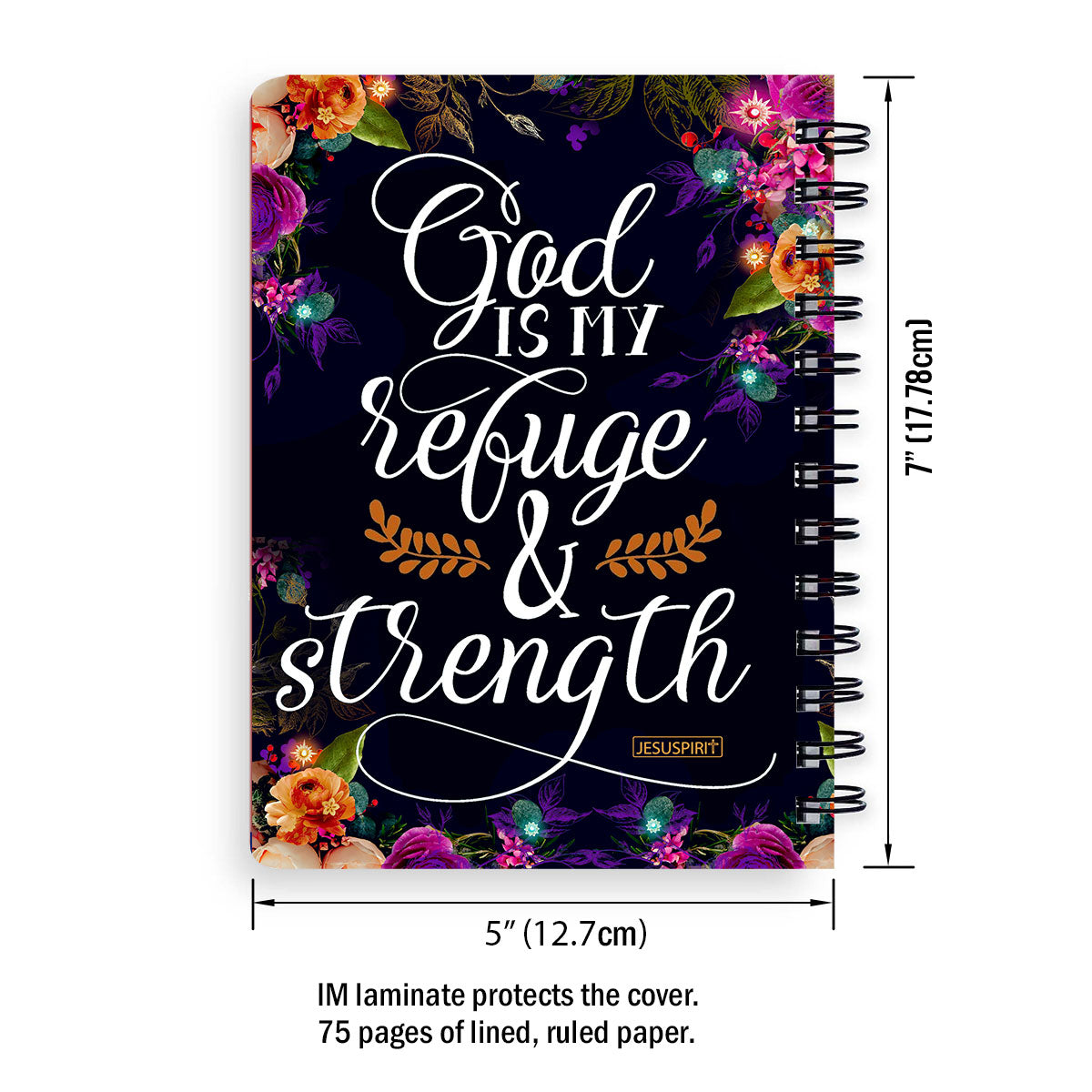 Jesuspirit Brilliant Personalized Flowers Spiral Journal | Meaningful Gift For Christian People | Psalm 46:1 | God Is My Refuge And Strength SJ1