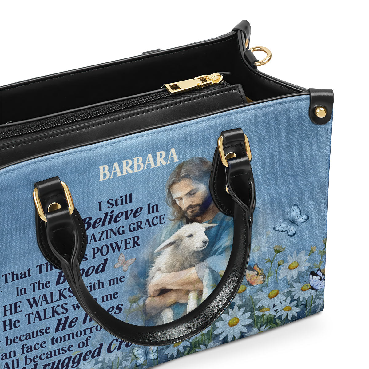 Jesuspirit | Personalized Leather Handbag With Zipper | Jesus I Still Believe In Amazing Grace LHBM742