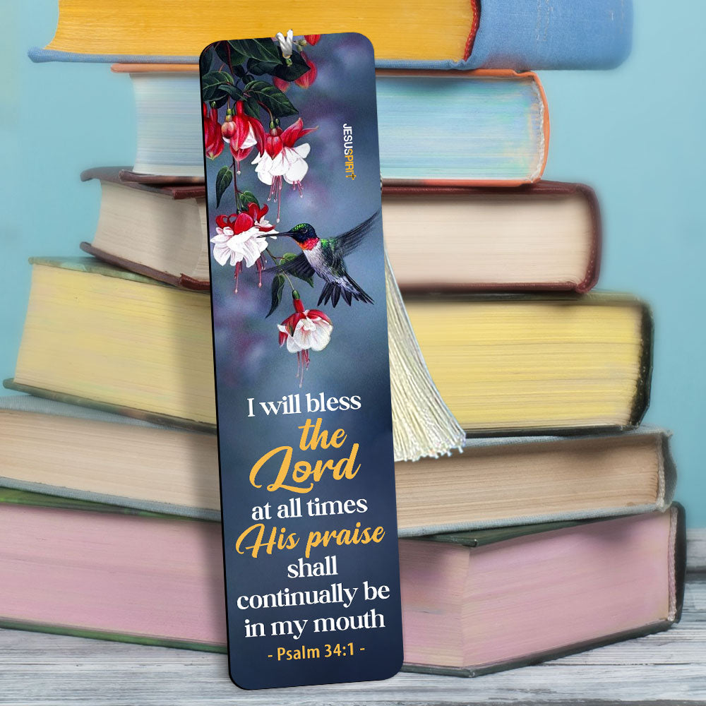 Jesuspirit | Flower And Humming Bird | I Will Bless The God | Psalm 34:1 | Beautiful Personalized Wooden Bookmarks MH37
