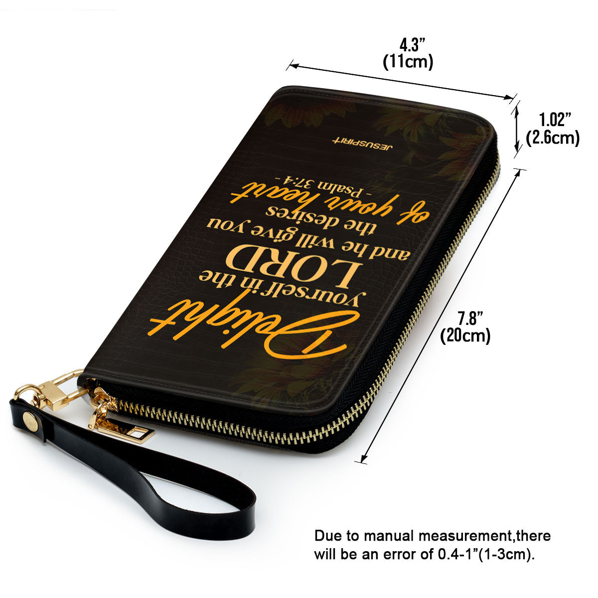 Jesuspirit | Personalized Sunflower Zippered Leather Clutch Purse | Psalm 37:4 | Delight Yourself In The Lord | Inspirational Gifts For Christian Women NUH437H
