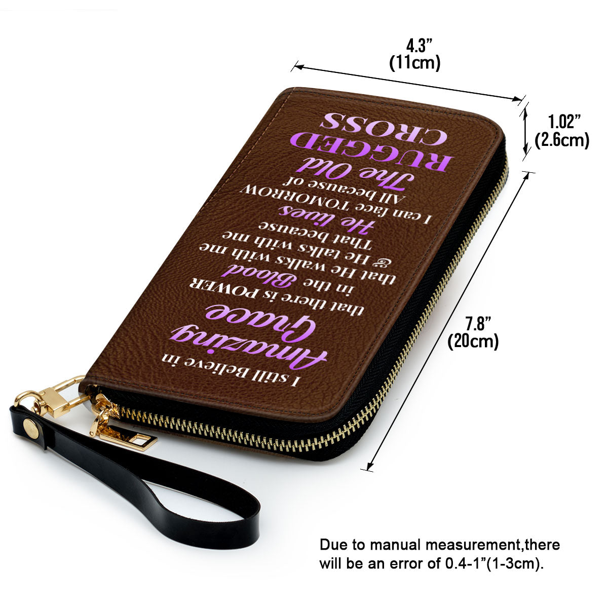 Jesuspirit | Personalized Zippered Leather Clutch Purse | I Still Believe In Amazing Grace | Faith Cross And Floral | Christ Gifts For Religious Women CP12H