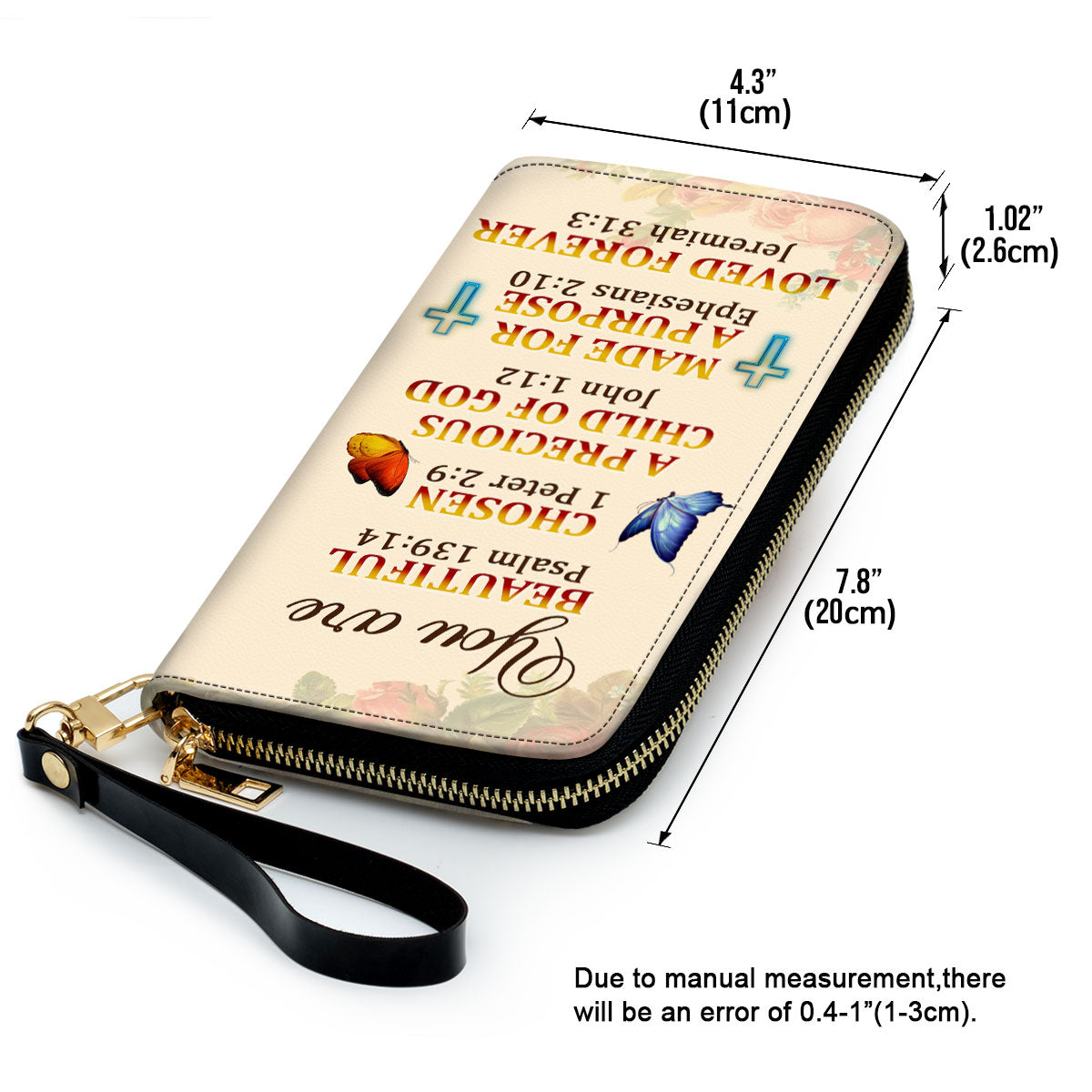 Jesuspirit | Personalized Leather Clutch Purse | A Precious Child Of God | Roses & Butterfly | Beautiful Gift For Christian Ladies CPM705