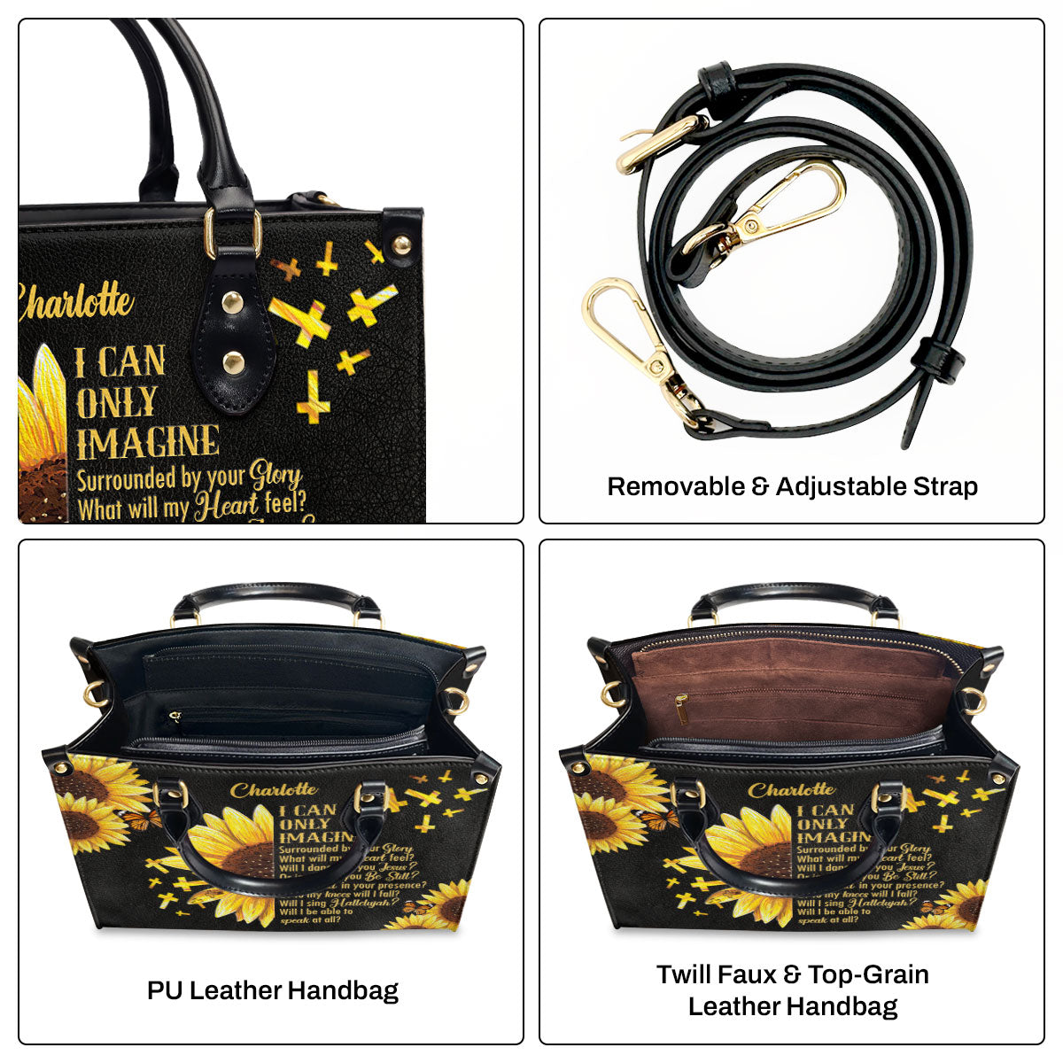 Jesuspirit | I Can Only Imagine | Sunflower And Cross | Personalized Leather Handbag With Handle HN153