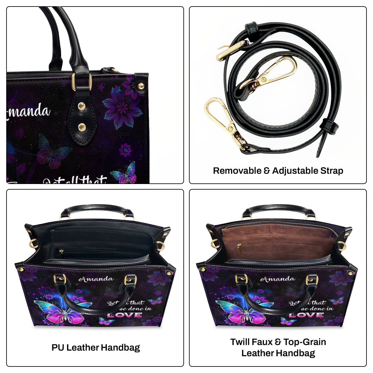 Jesuspirit | 1 Corinthians 16:14 | Personalized Leather Handbag With Handle | Let All You Do Be Done In Love LHBH707