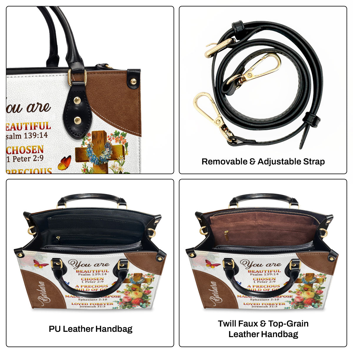 Jesuspirit | A Precious Child Of God | Unique Personalized Leather Handbag For Women | Roses And Cross LHBM705