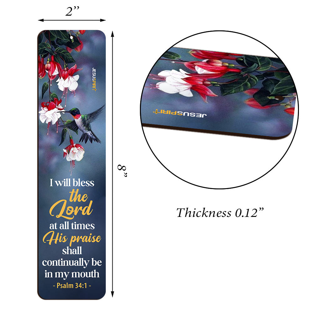 Jesuspirit | Flower And Humming Bird | I Will Bless The God | Psalm 34:1 | Beautiful Personalized Wooden Bookmarks MH37