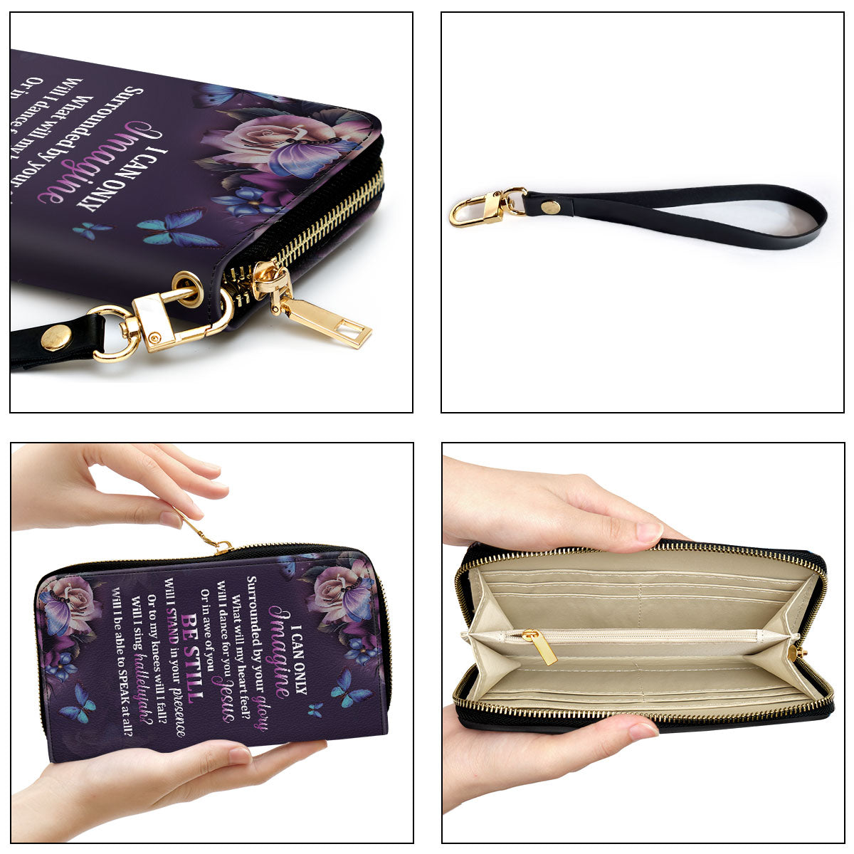 Jesuspirit | Meaningful Gifts For Christian Women | Personalized Purple Zippered Leather Clutch Purse | I Can Only Imagine HH175H