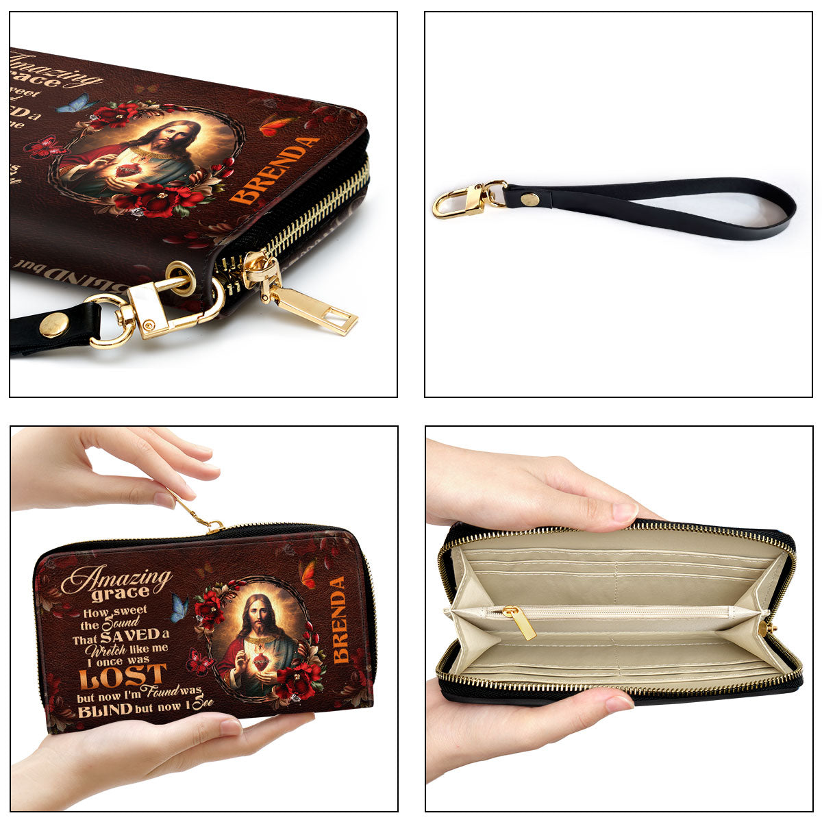 Jesuspirit | Butterfly And Flowers | Beautiful Personalized Leather Clutch Purse For Women |  Amazing Grace CPM740