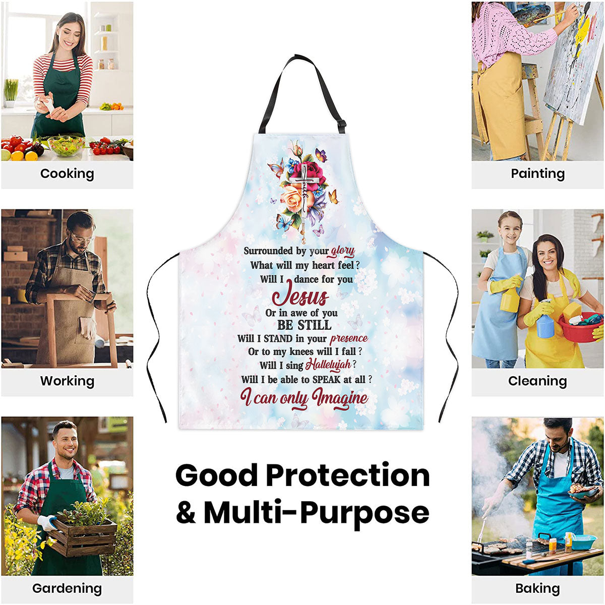 Jesuspirit Apron With Neck Strap | I Can Only Imagine | Rose And Cross | Useful Gift For Christians A17