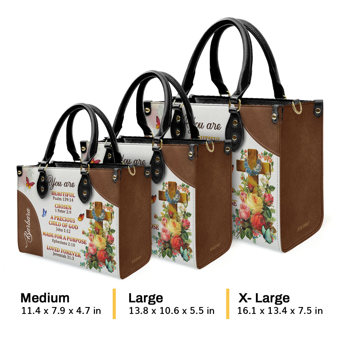 Jesuspirit | A Precious Child Of God | Unique Personalized Leather Handbag For Women | Roses And Cross LHBM705