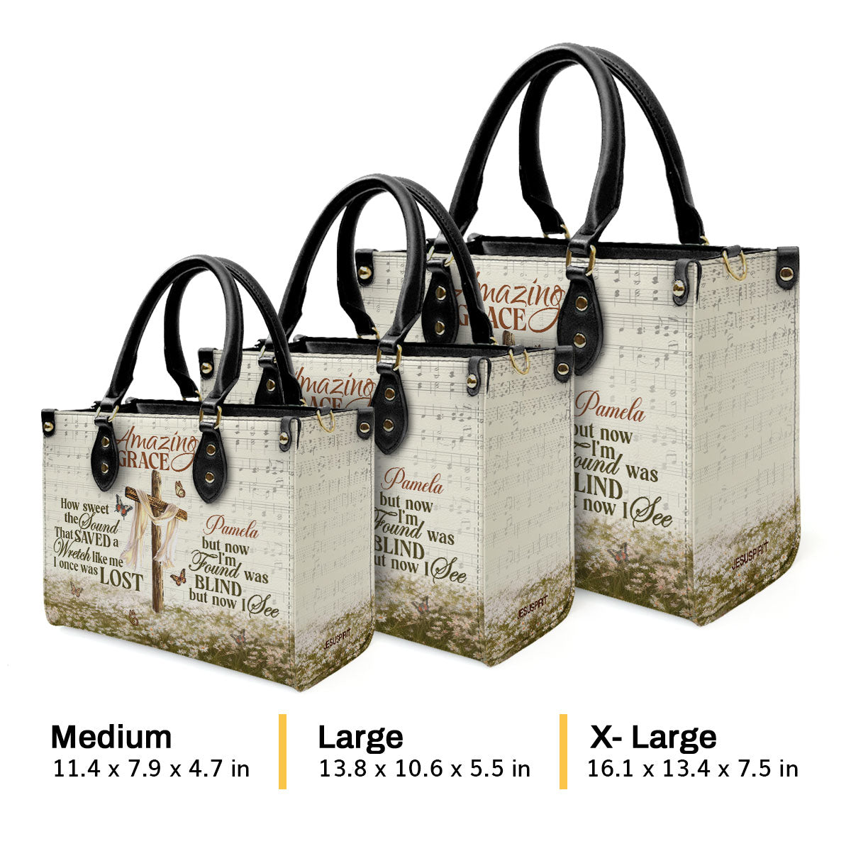 Jesuspirit | Personalized Leather Handbag With Zipper | Amazing Grace LHBM739