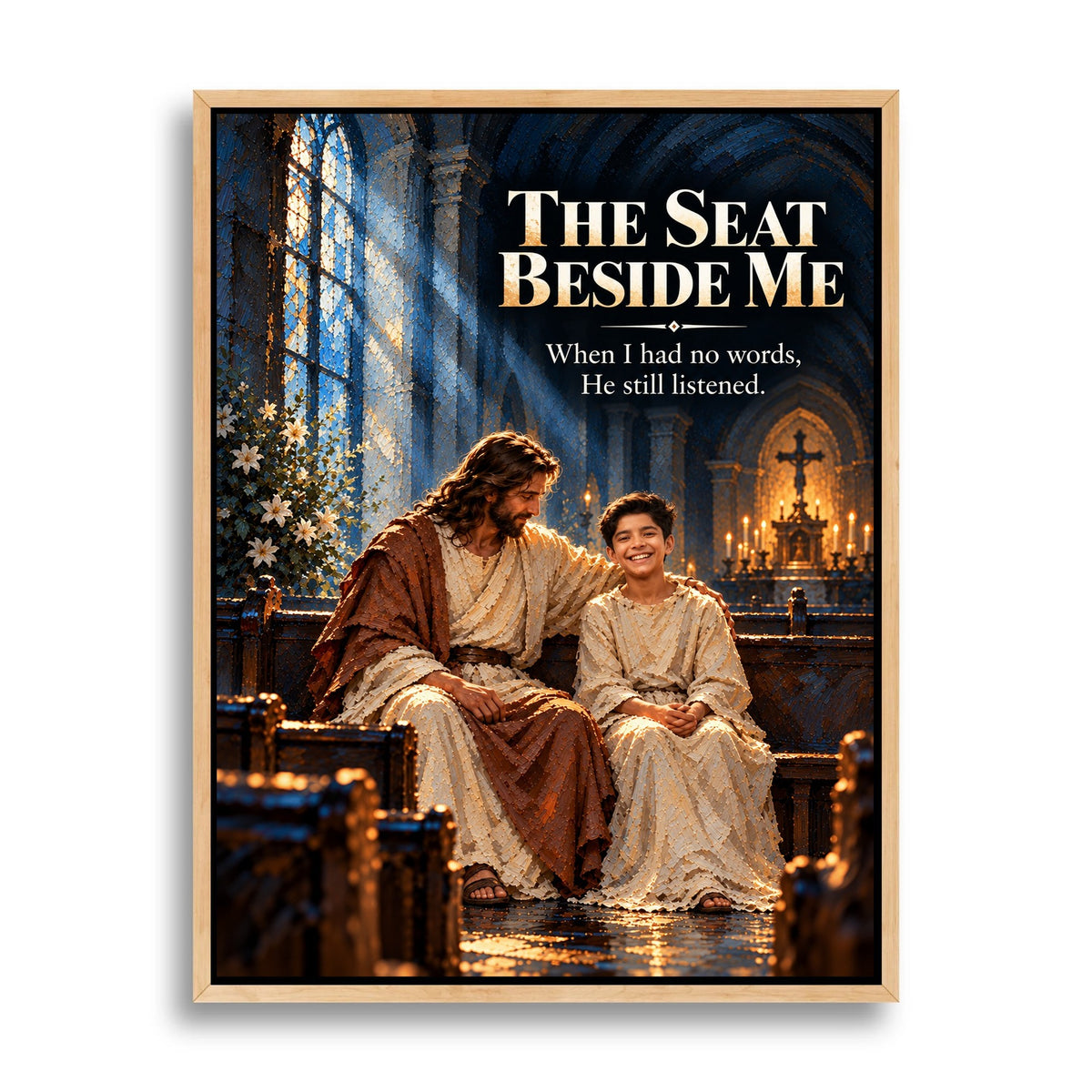 The Seat Beside Me™ – Personalized Jesus Portrait Canvas, Custom Christian Gift From Your Photo