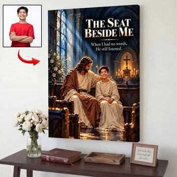 The Seat Beside Me™ – Personalized Jesus Portrait Canvas, Custom Christian Gift From Your Photo