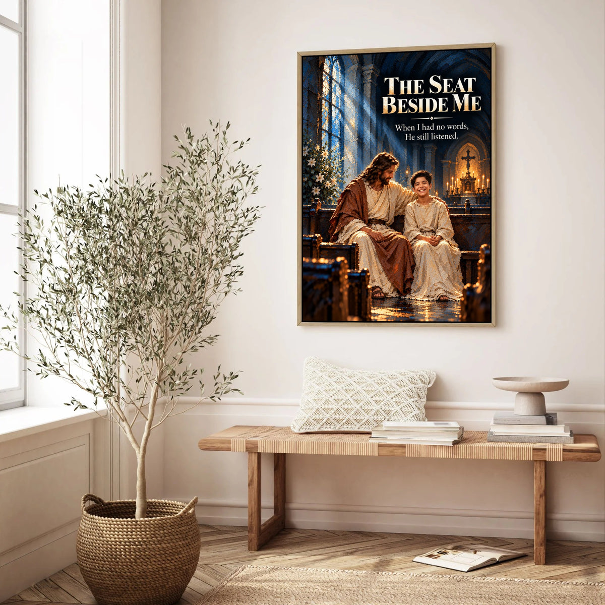 The Seat Beside Me™ – Personalized Jesus Portrait Canvas, Custom Christian Gift From Your Photo