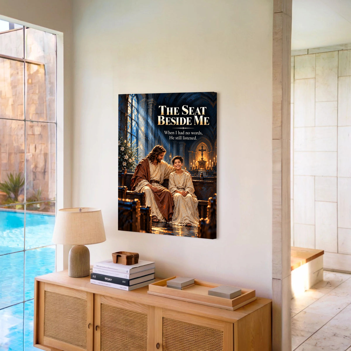 The Seat Beside Me™ – Personalized Jesus Portrait Canvas, Custom Christian Gift From Your Photo