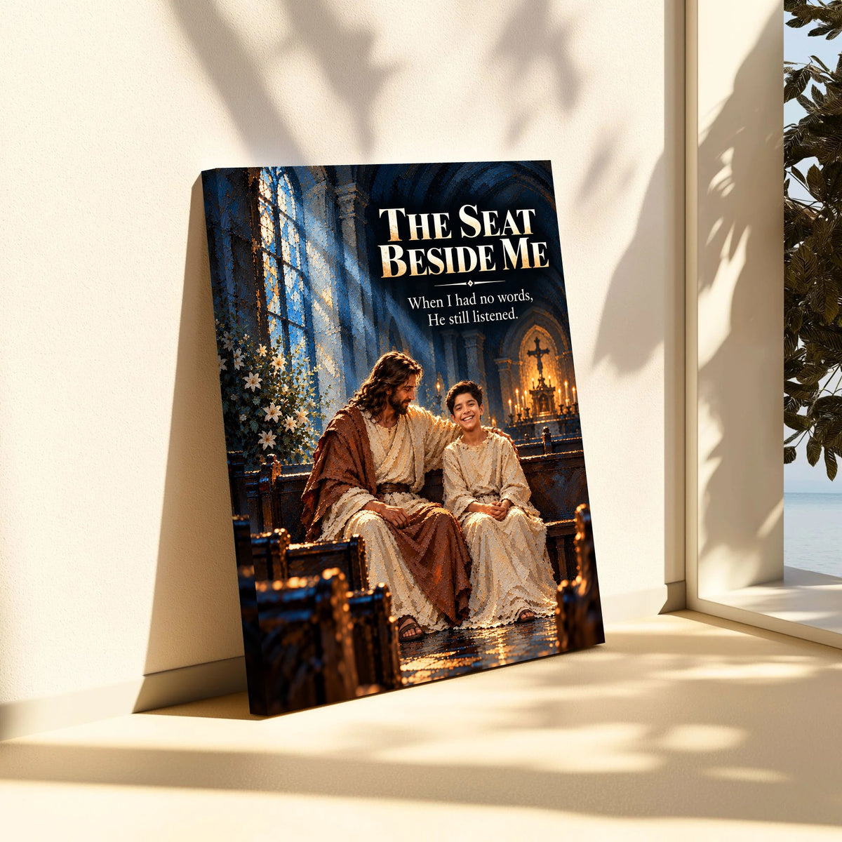 The Seat Beside Me™ – Personalized Jesus Portrait Canvas, Custom Christian Gift From Your Photo