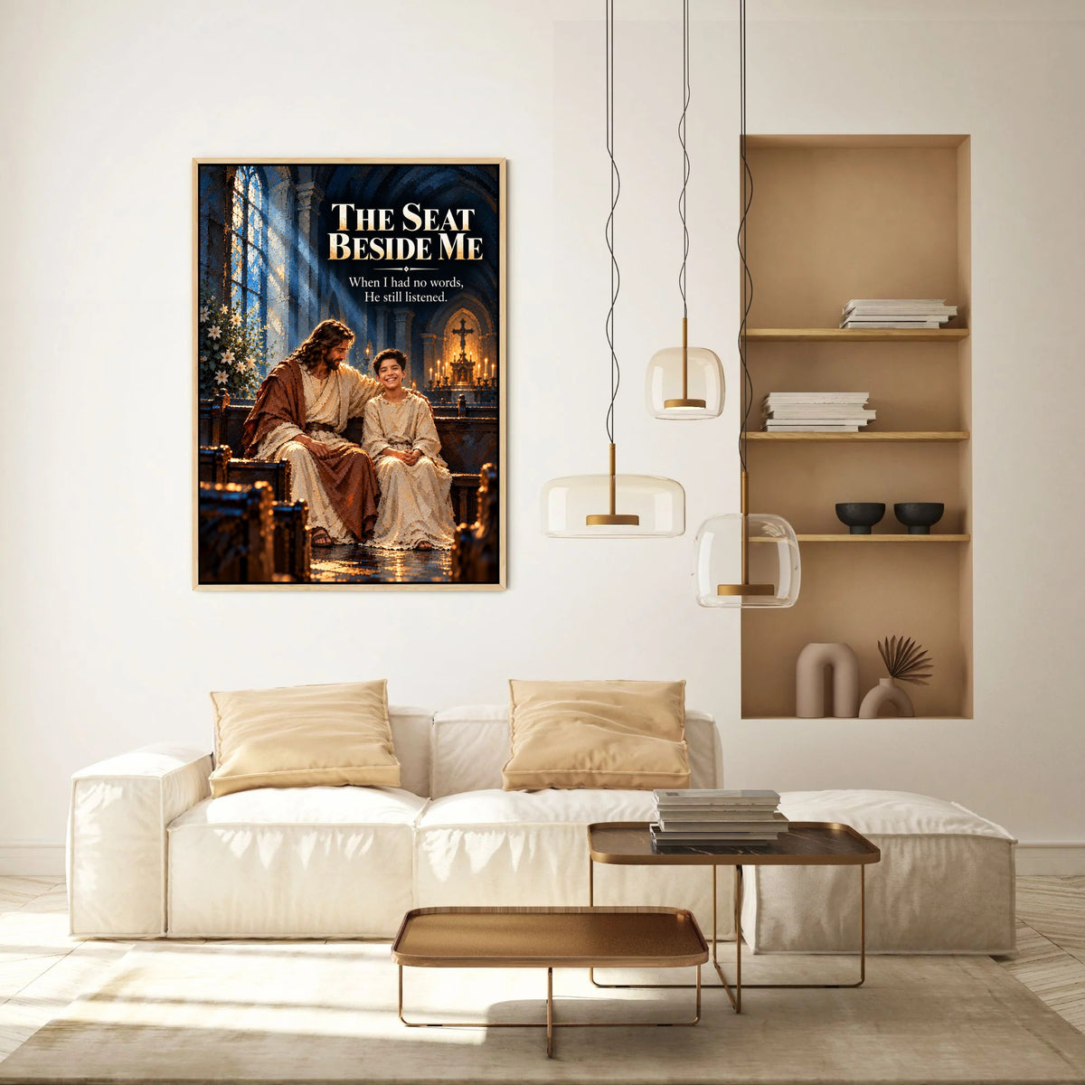 The Seat Beside Me™ – Personalized Jesus Portrait Canvas, Custom Christian Gift From Your Photo