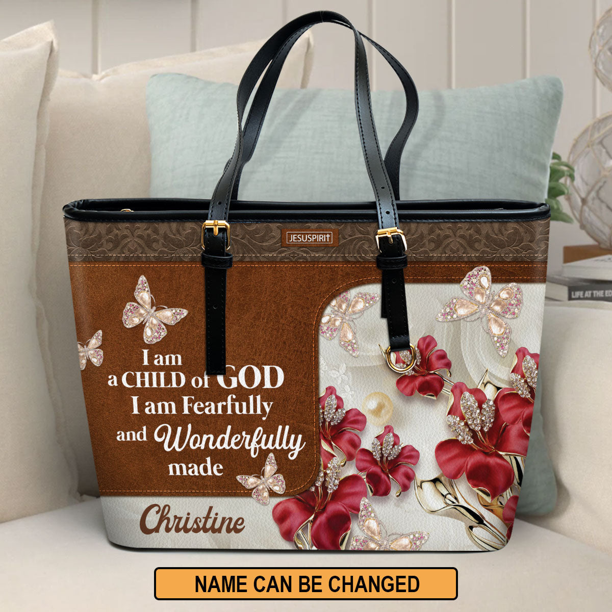 I Am Fearfully And Wonderfully Made - Personalized Large Leather Tote Bag NUH303