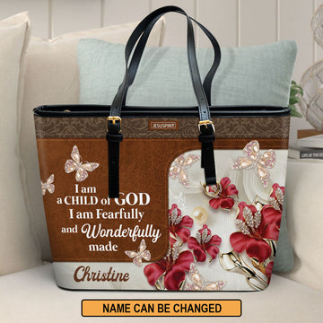 I Am Fearfully And Wonderfully Made - Personalized Large Leather Tote Bag NUH303
