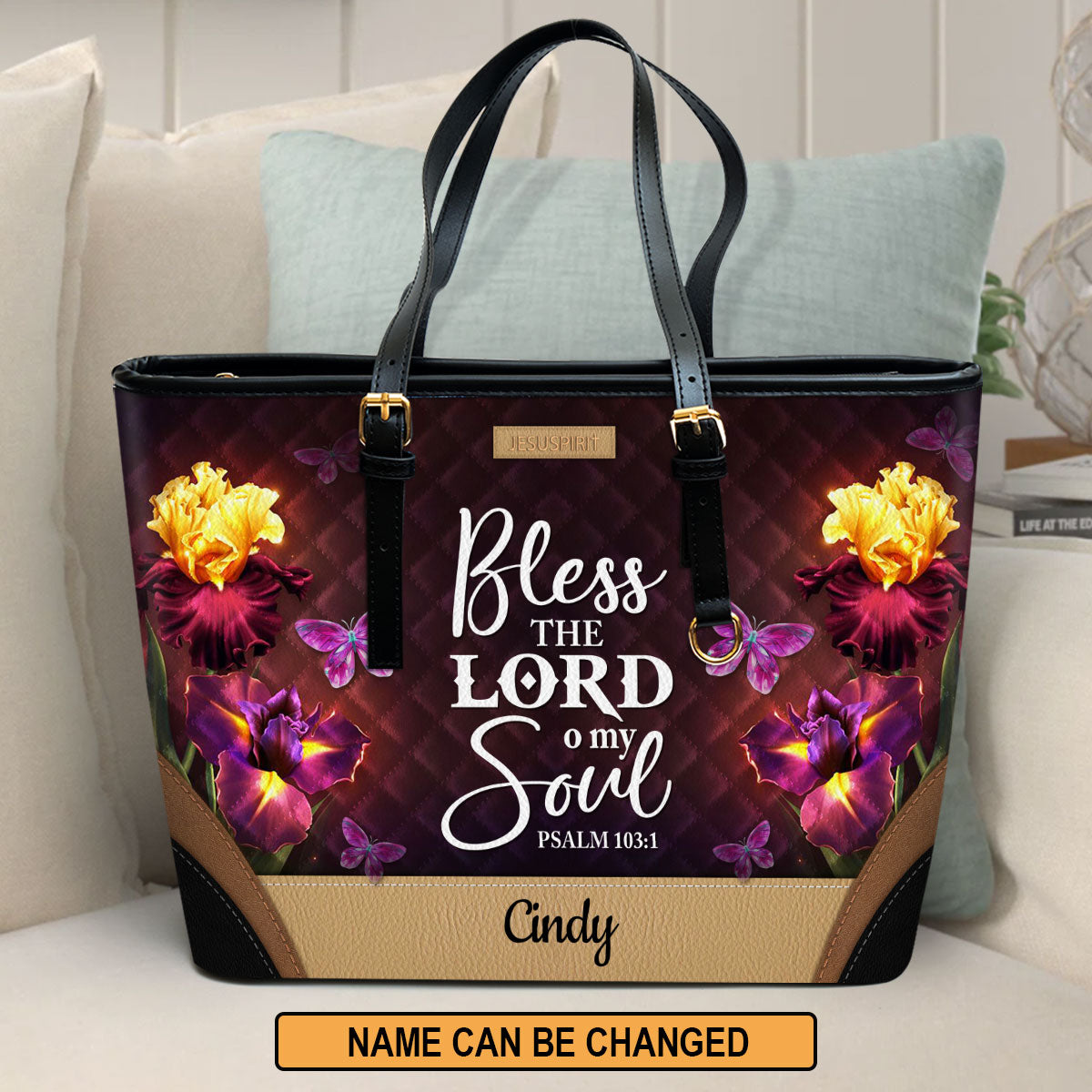 Unique Personalized Large Leather Tote Bag - Bless The Lord O My Soul NUH335