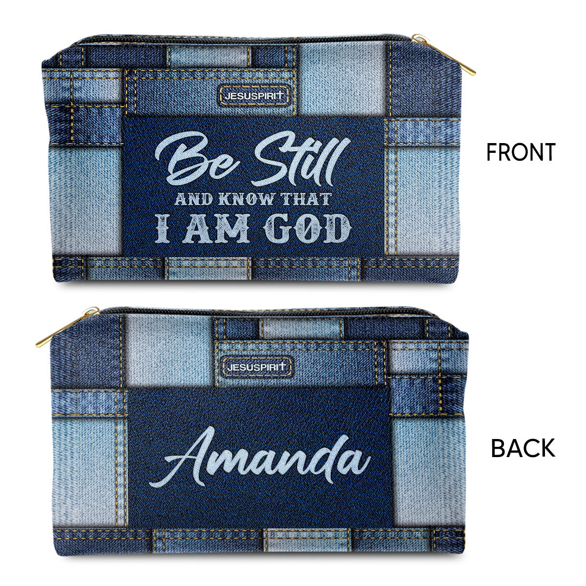 Jesuspirit | Psalm 46:10 | Personalized Zippered Leather Pouch | Spiritual Gift For Christian Mom | Be Still And Know That I Am God HN06