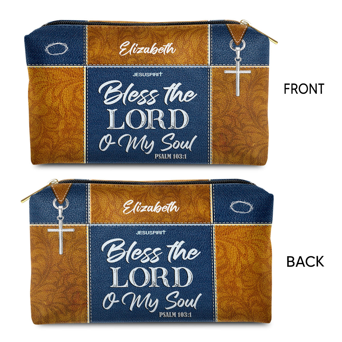 Jesuspirit Personalized Zippered Leather Pouch | Psalm 103:1 | Bless The Lord O My Soul | Religious Gift For Worship Friend LPHN675