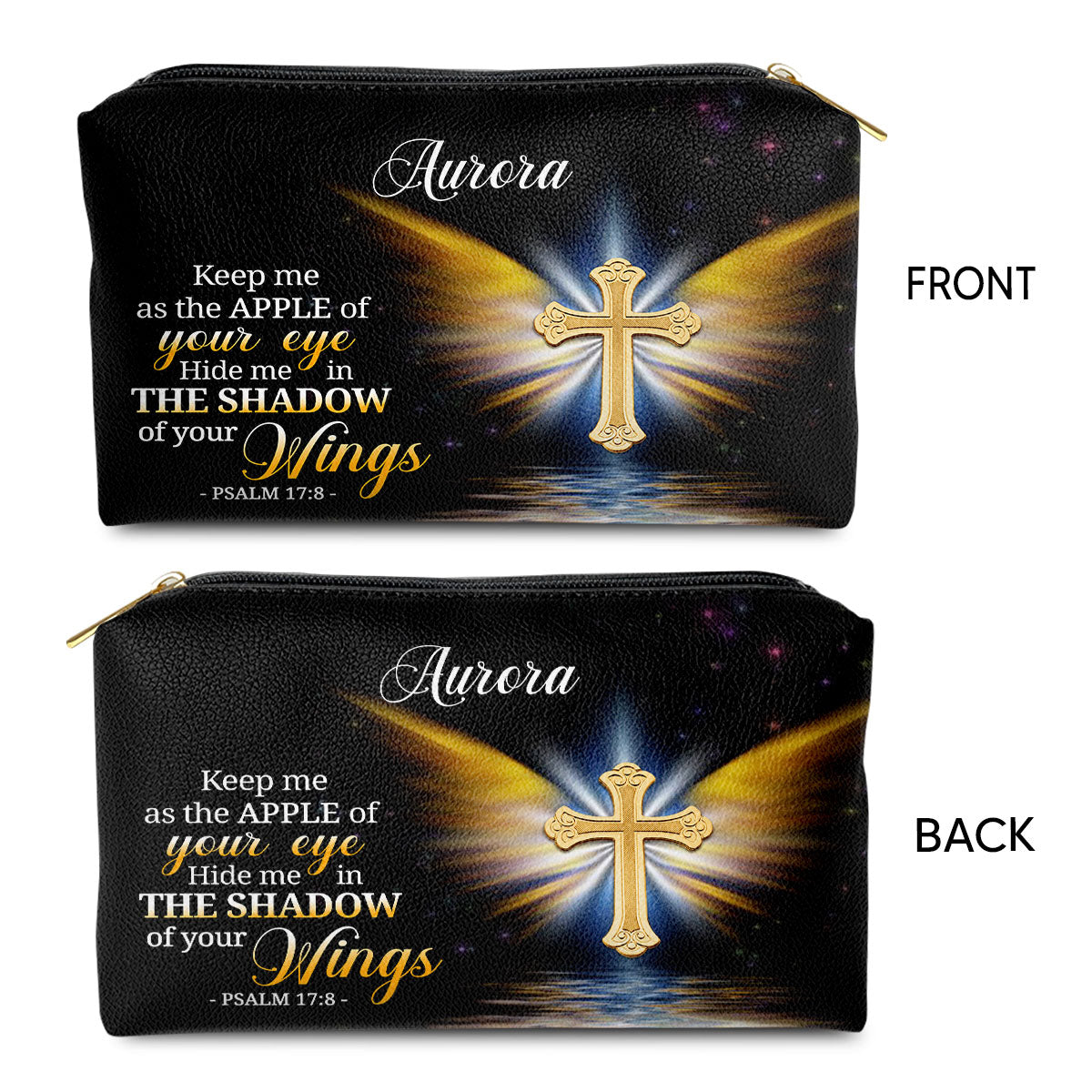 Jesuspirit | Personalized Leather Pouch With Zipper | Gifts For Worship Women | Hide Me In The Shadow Of Your Wings | Psalm 17:8 LPH779