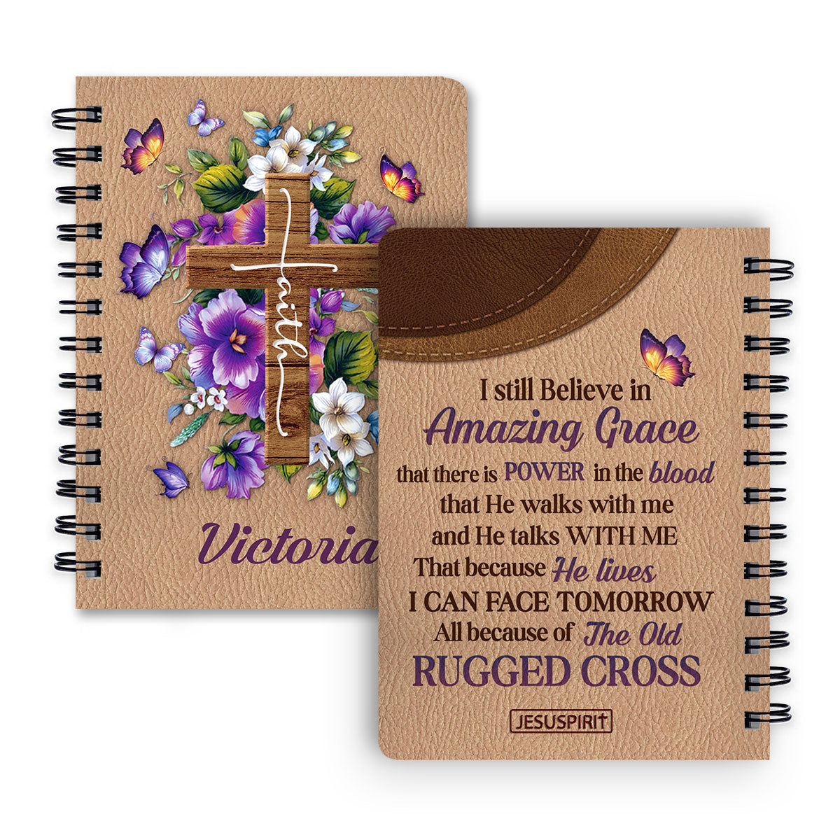 I Still Believe In Amazing Grace - Lovely Personalized Floral Cross Spiral Journal NUH269