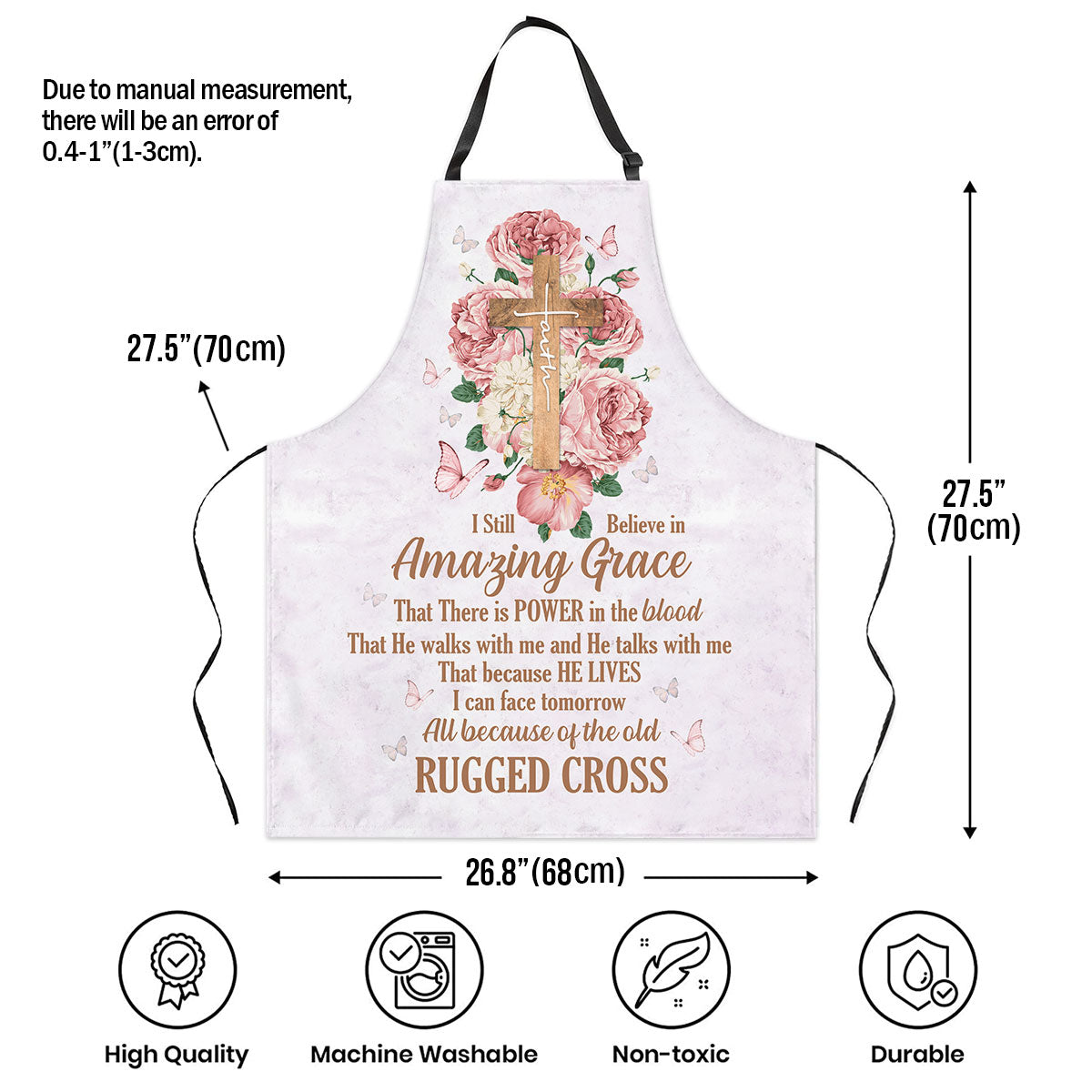 Jesuspirit | Apron With Neck Strap | Flower And Cross | I Still Believe In Amazing Grace A15