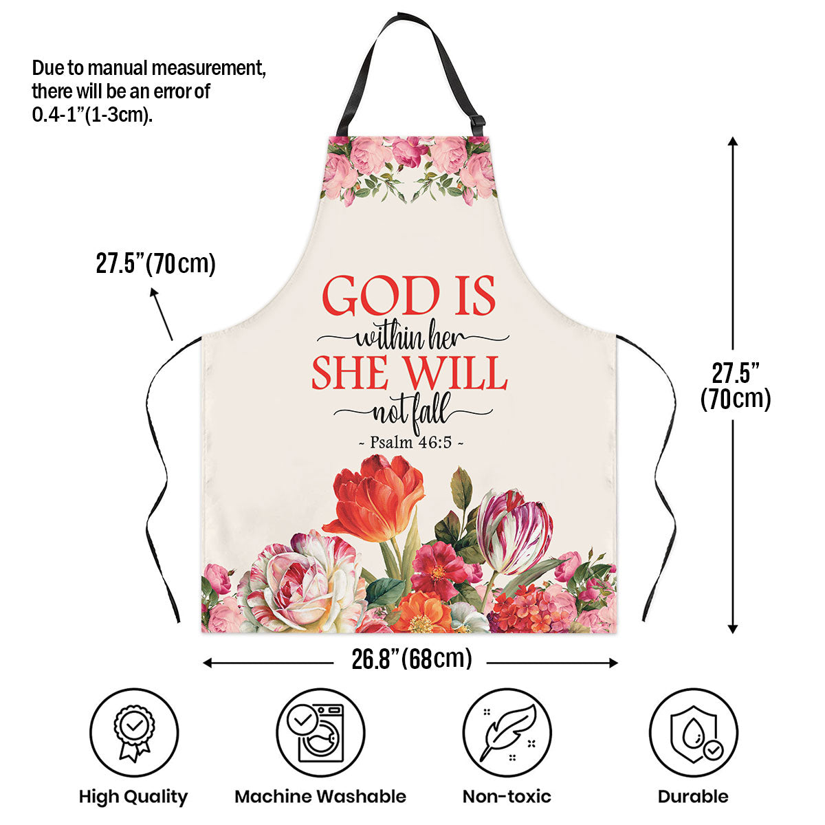 Jesuspirit | Psalm 46:5 | God Is Within Her, She Will Not Fall | Personalized Flower Apron With Neck Strap APRM651