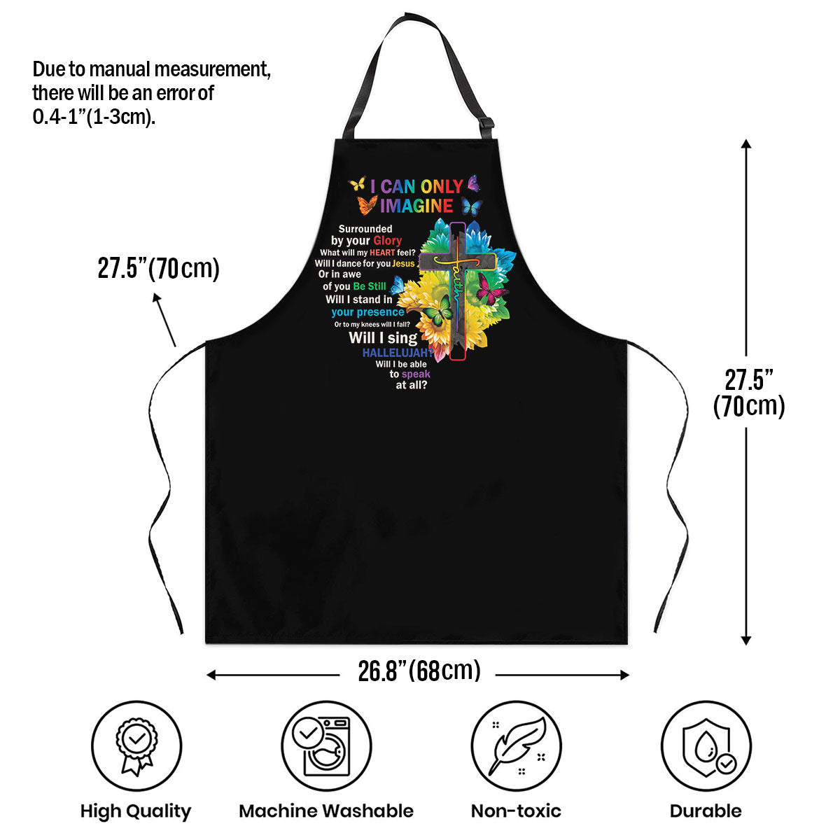 Jesuspirit Apron With Adjustable Neck Strap | Thoughtful Gift For Christians | I Can Only Imagine | Butterfly And Faith Cross HN157