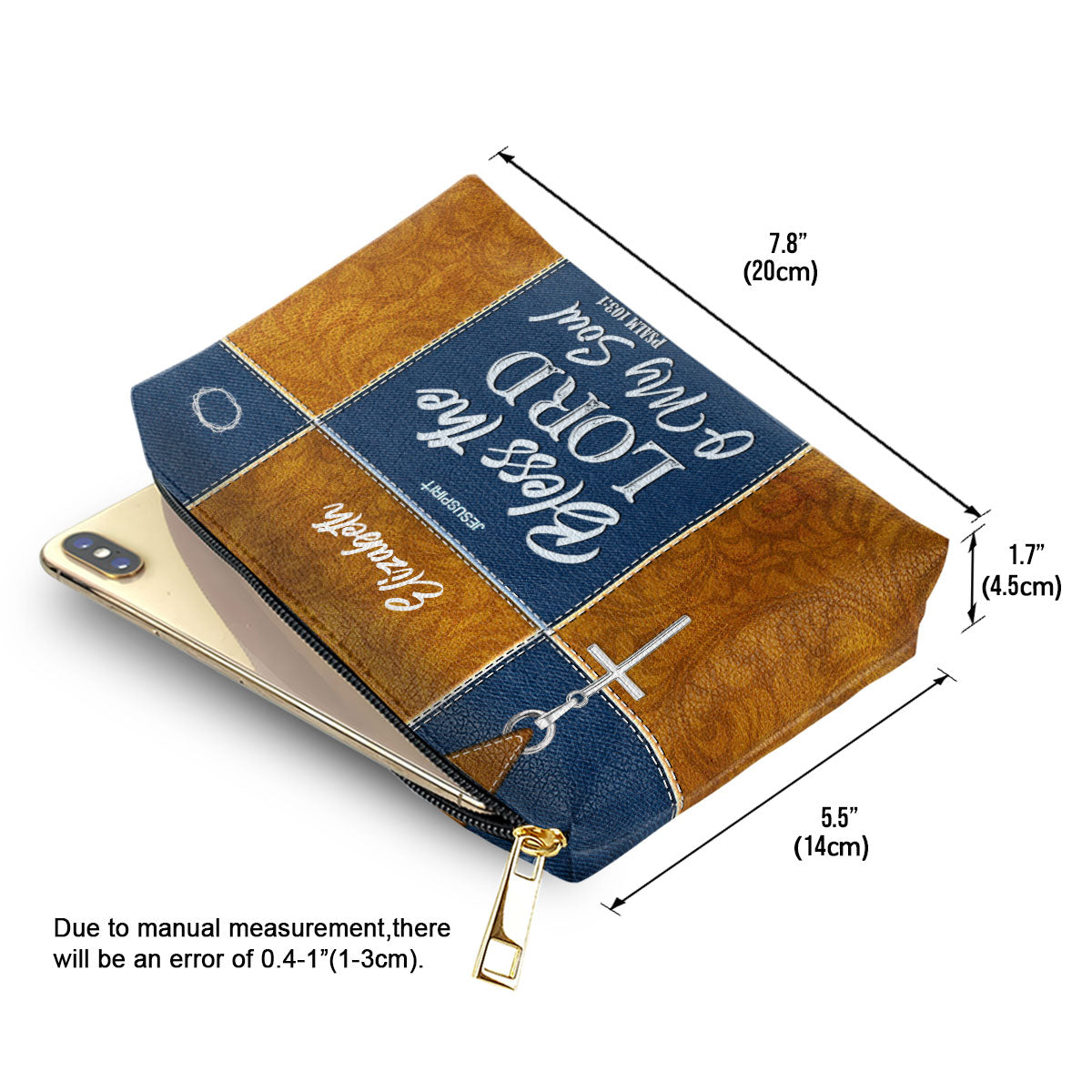 Jesuspirit Personalized Zippered Leather Pouch | Psalm 103:1 | Bless The Lord O My Soul | Religious Gift For Worship Friend LPHN675